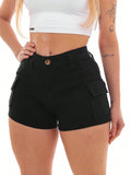 Shorts Sarja Cargo Feminino Preto Black Fashion Trend Com Barra