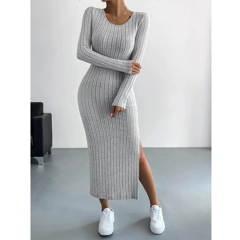 Vestido NoEnName_Null outono inverno gola U básico