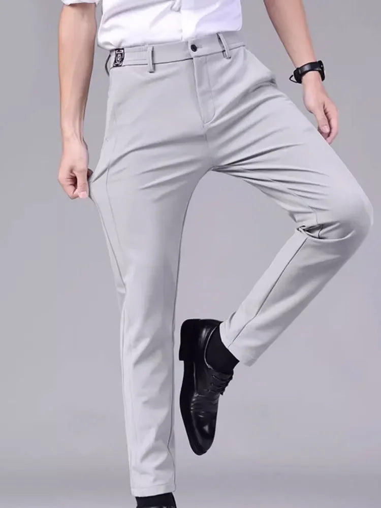 Calça casual masculina, cós semi-elástico