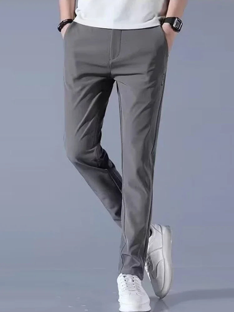 Calça casual masculina, cós semi-elástico