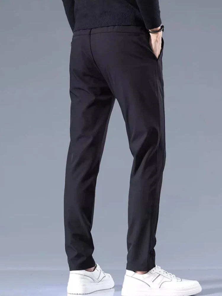 Calça casual masculina, cós semi-elástico