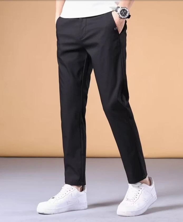 Calça casual masculina, cós semi-elástico