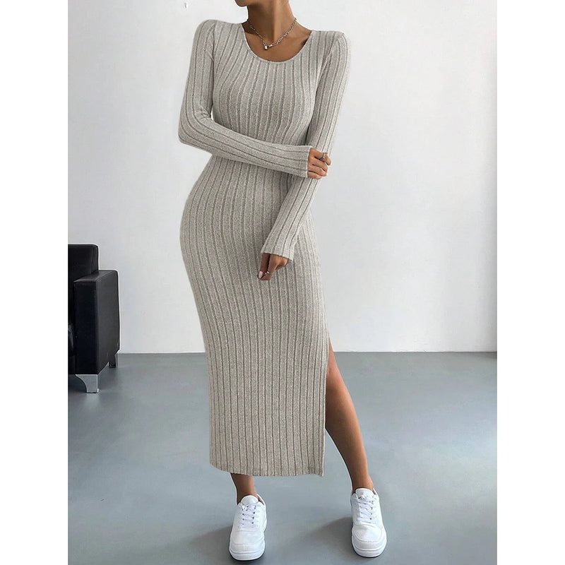 Vestido NoEnName_Null outono inverno gola U básico