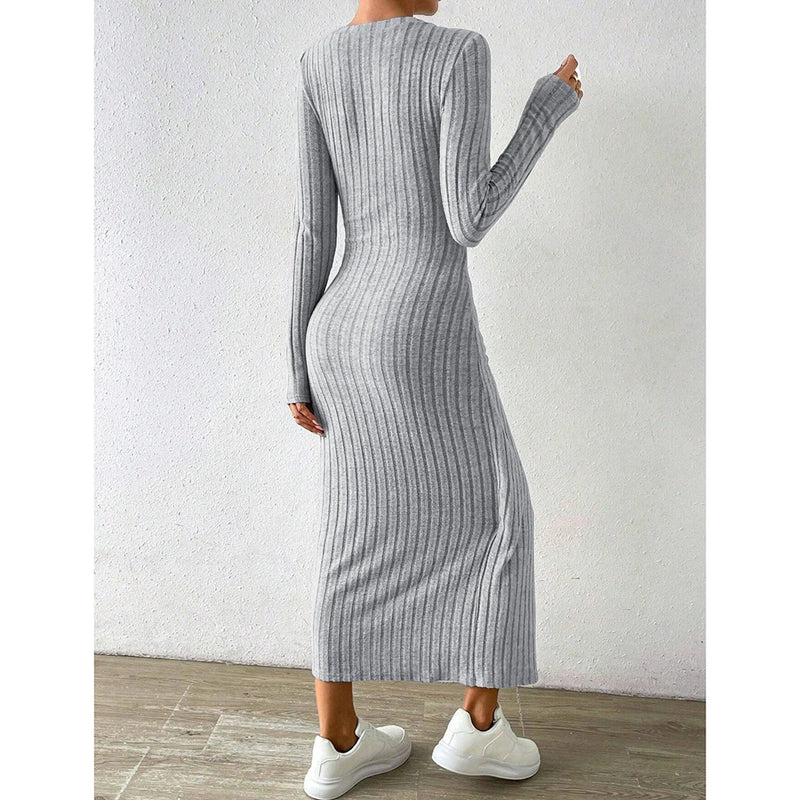 Vestido NoEnName_Null outono justo liso assimétrico