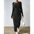Vestido NoEnName_Null outono justo liso assimétrico