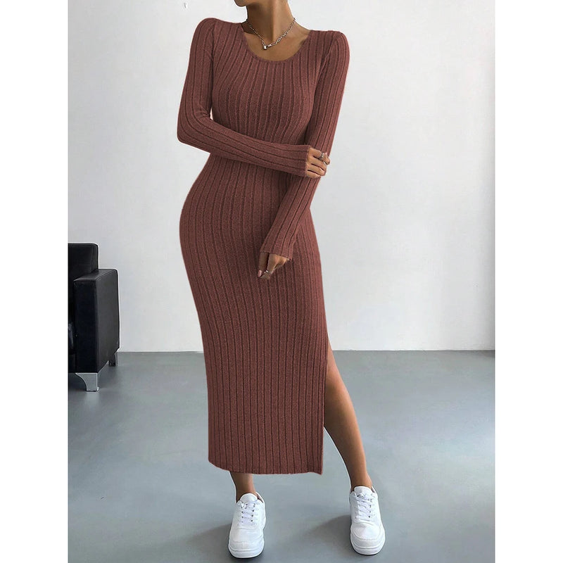 Vestido NoEnName_Null outono inverno gola U básico