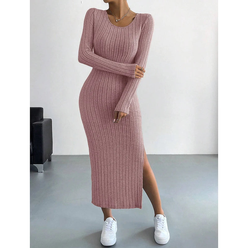 Vestido NoEnName_Null outono inverno gola U básico